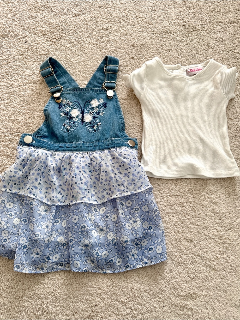 Denim Butterfly Denim Dress with White Ribbed Tee
